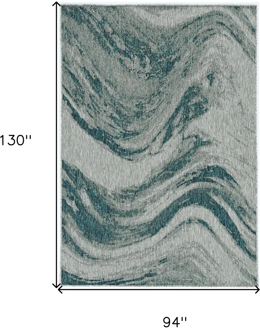 8'X11' Grey Teal Machine Woven Uv Treated Abstract Waves Indoor Outdoor Area Rug Photo 5