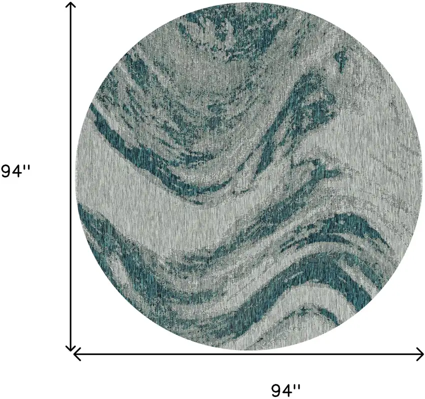 8' Grey Teal Machine Woven Uv Treated Marble Indoor Outdoor Round Area Rug Photo 3