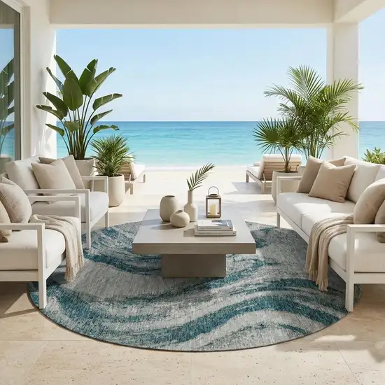 8' Gray Abstract Indoor Outdoor Area Rug Photo 1