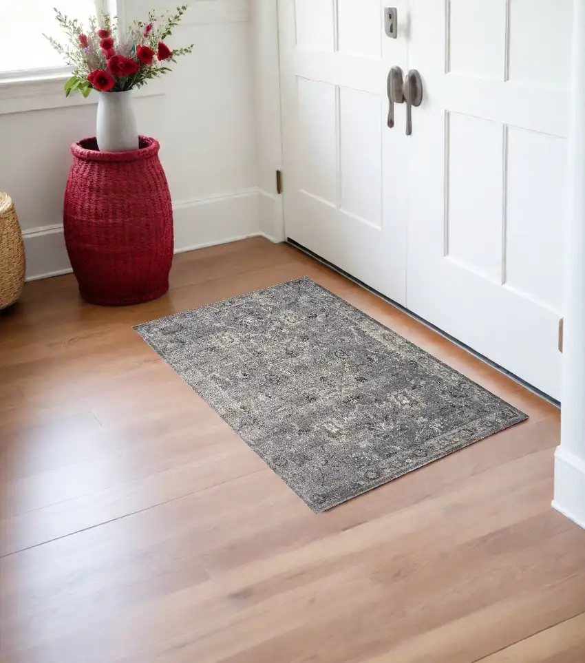 Gray Floral Area Rug Photo 1