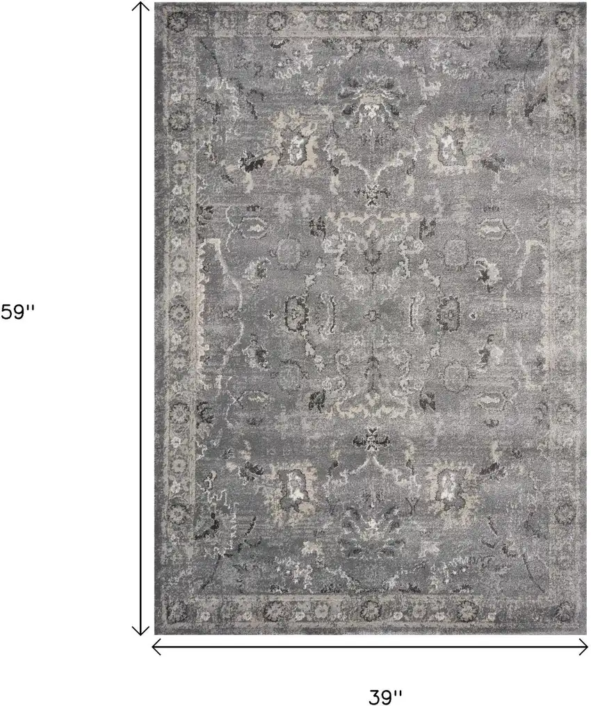Gray And Light Gray Floral Medallion Area Rug Photo 3