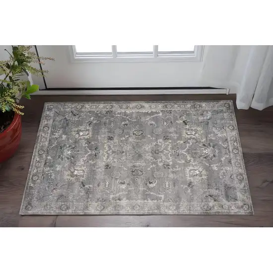 Gray And Light Gray Floral Medallion Area Rug Photo 1