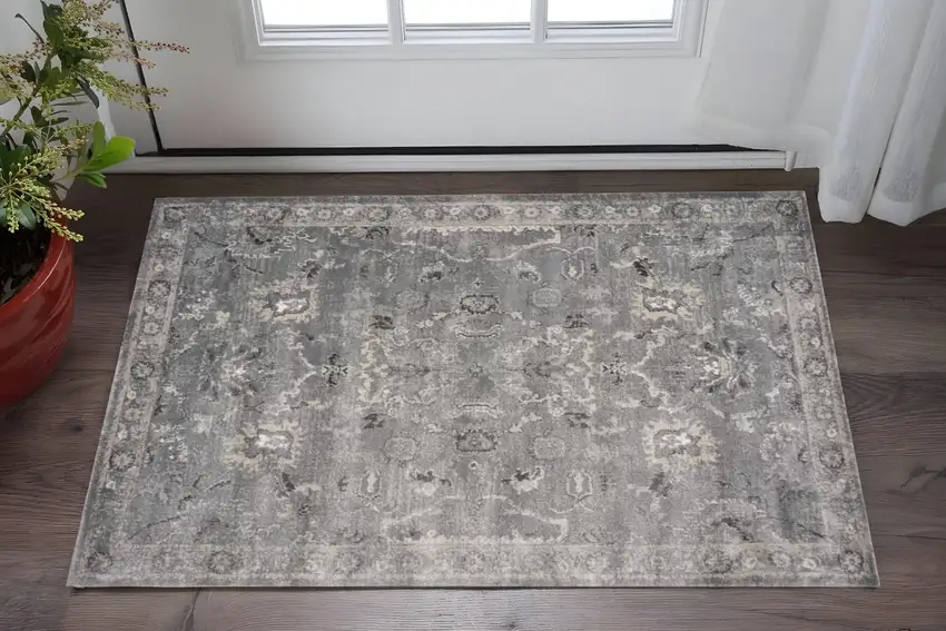Gray And Light Gray Floral Medallion Area Rug Photo 1