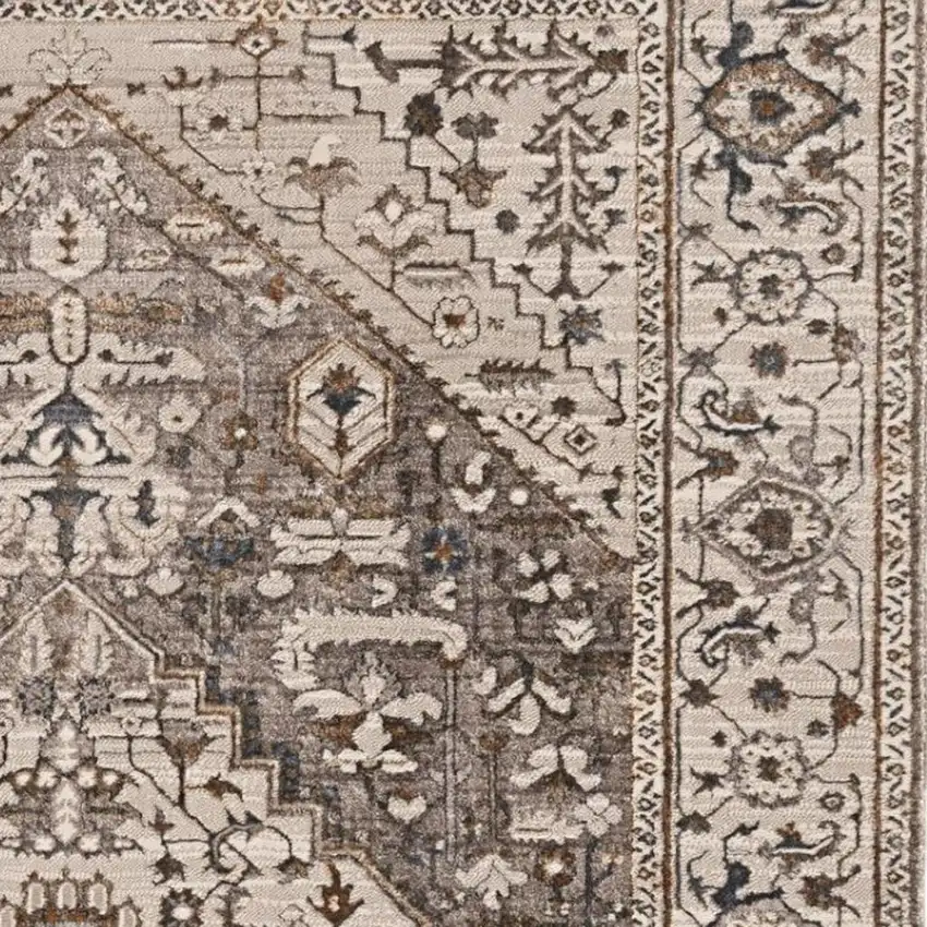 Gray Brown And Teal Floral Medallion Area Rug Photo 6