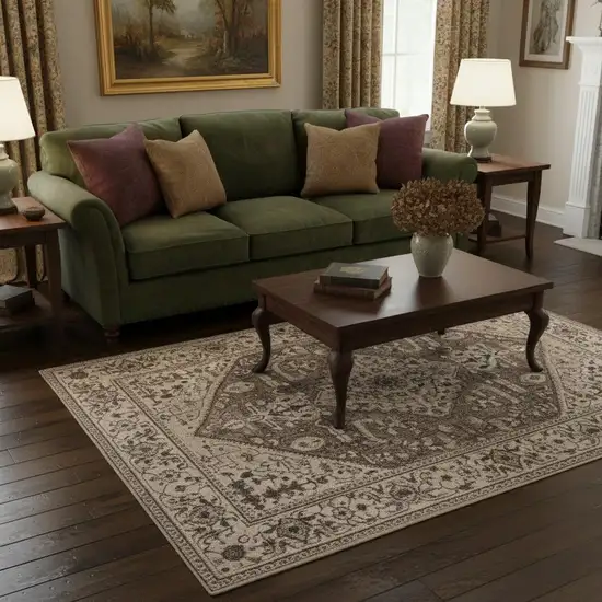 Gray Brown And Teal Floral Medallion Area Rug Photo 3