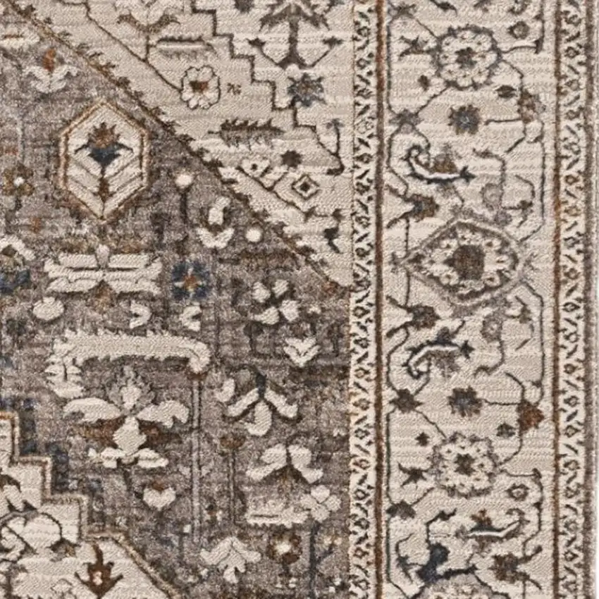 Gray Brown And Teal Floral Medallion Area Rug Photo 5