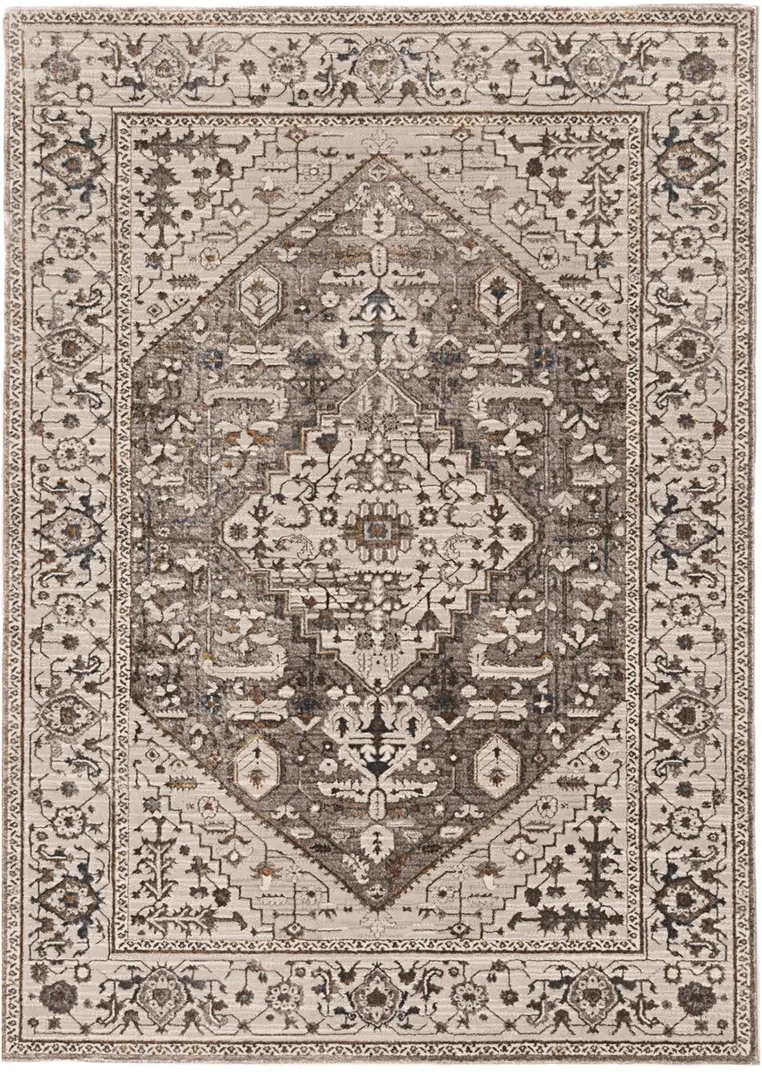 Gray Brown And Teal Floral Medallion Area Rug Photo 2