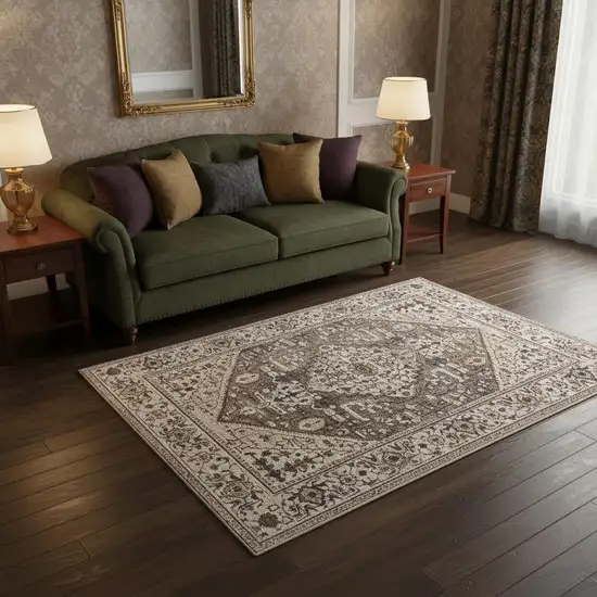 Gray Brown And Teal Floral Medallion Area Rug Photo 1