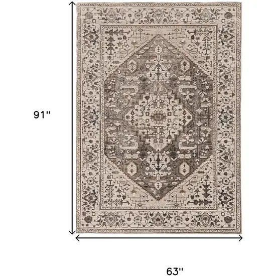 Gray Brown And Teal Floral Medallion Area Rug Photo 4