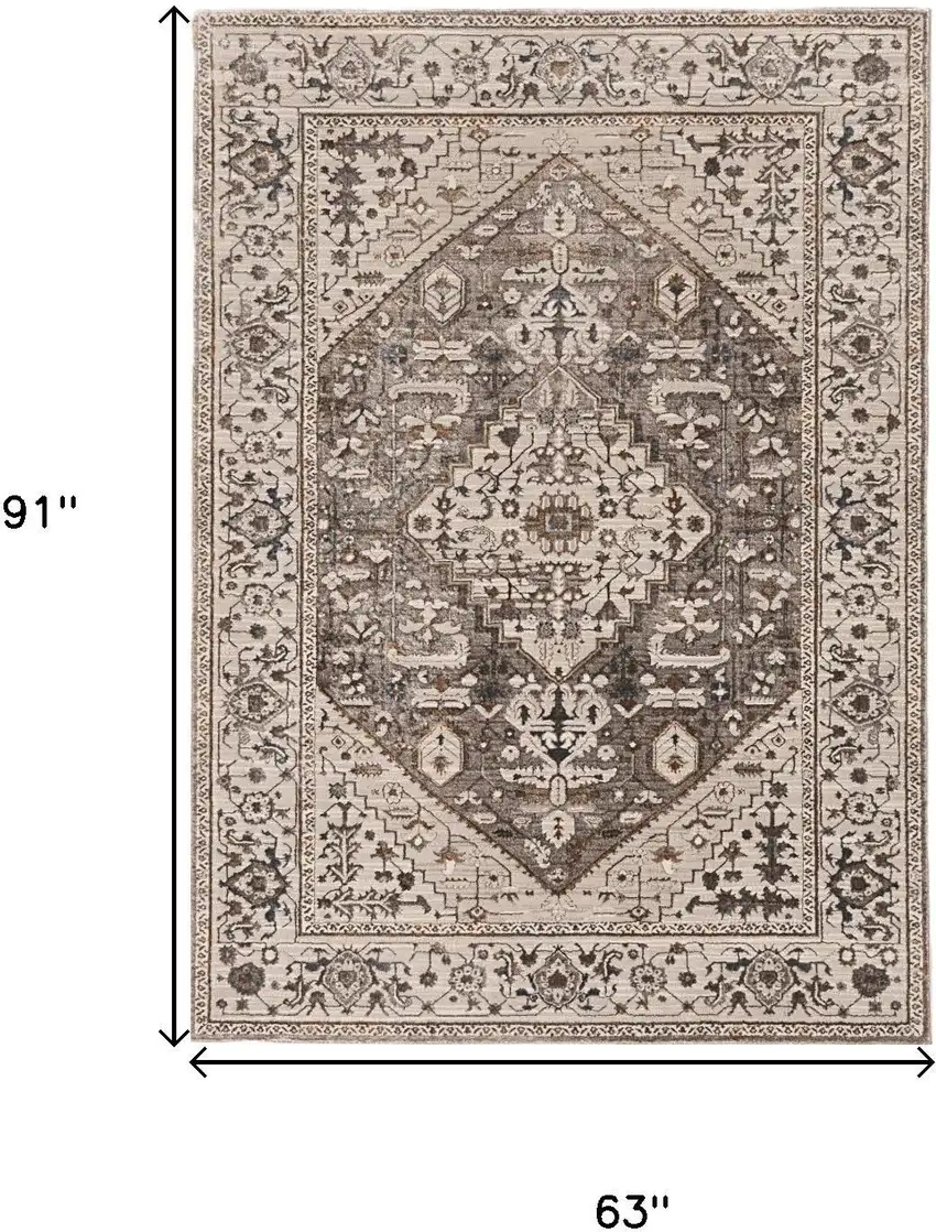 Gray Brown And Teal Floral Medallion Area Rug Photo 4
