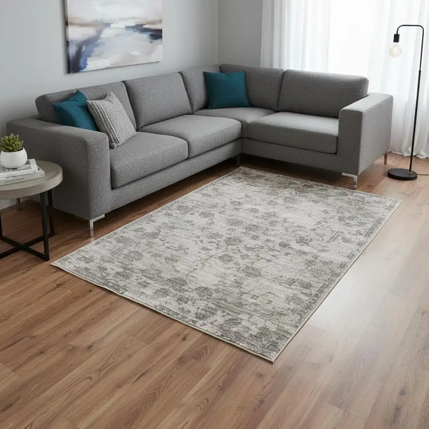 Gray Floral Medallion Hand Loomed Area Rug Photo 1