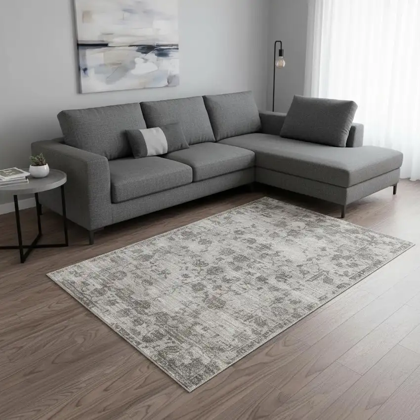 Gray Floral Medallion Hand Loomed Area Rug Photo 3