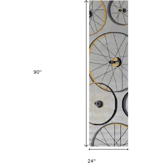 7' Gray Black And Yellow Abstract Geometric Hand Tufted Runner Rug Photo 3