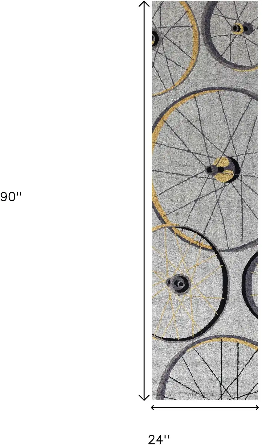 7' Gray Black And Yellow Abstract Geometric Hand Tufted Runner Rug Photo 3