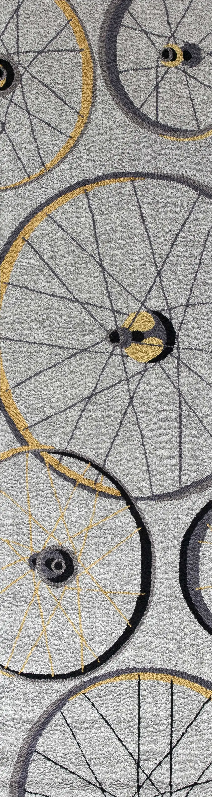 7' Gray Black And Yellow Abstract Geometric Hand Tufted Runner Rug Photo 2