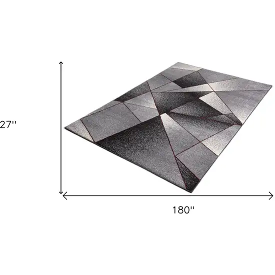 15' Gray And Ivory Geometric Shag Runner Rug Photo 3