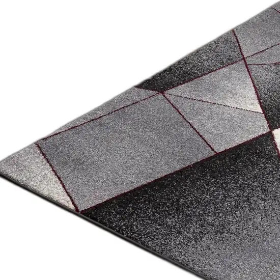 2' X 15' Grey White And Red Geometric Power Loom Stain Resistant Area Rug Photo 3