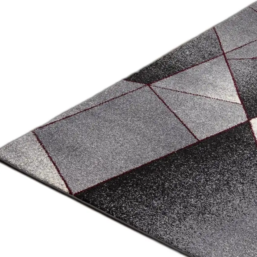 2' X 15' Grey White And Red Geometric Power Loom Stain Resistant Area Rug Photo 3