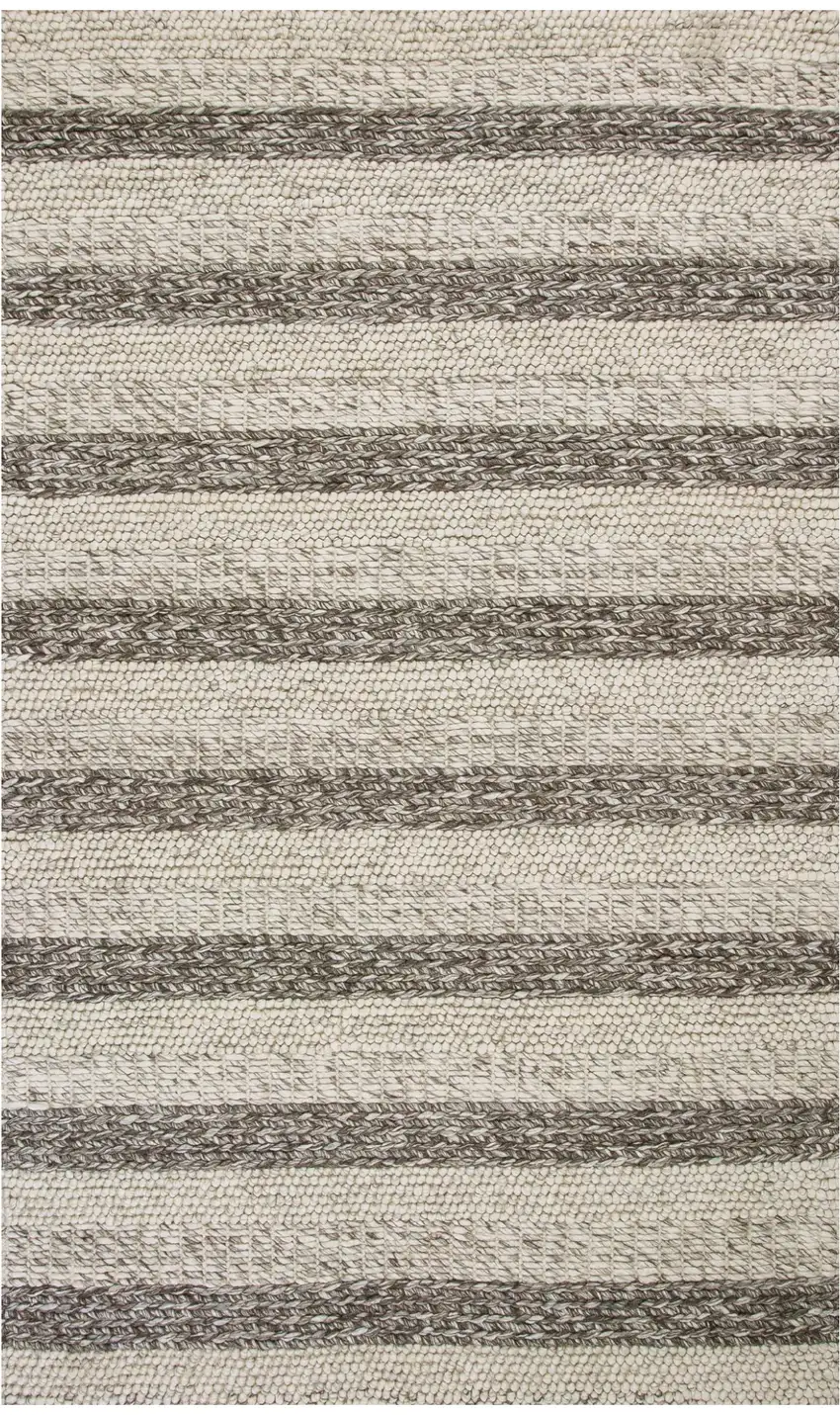 Grey White Hand Woven Knobby Stripes Indoor Area Rug Photo 1