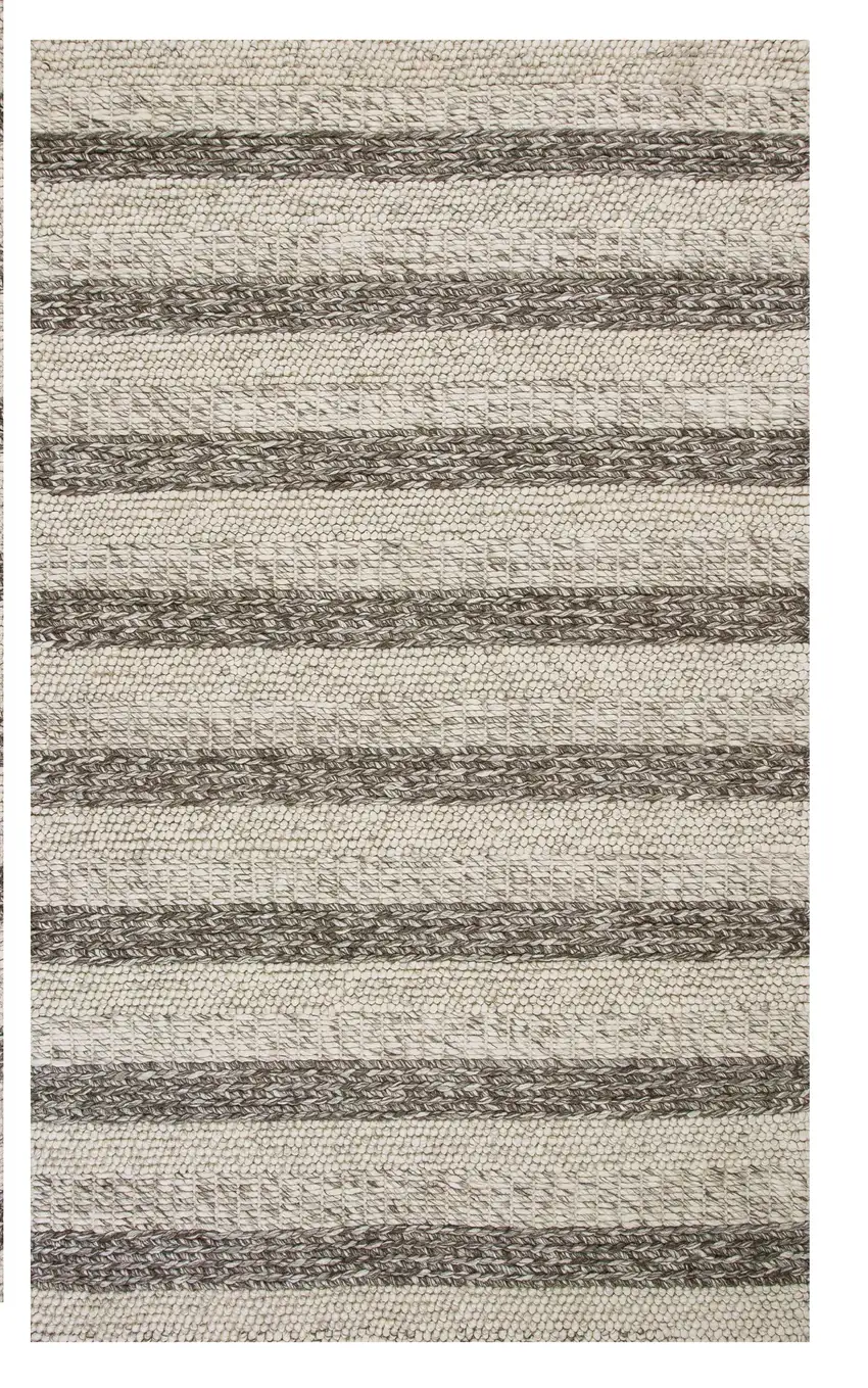 Grey White Hand Woven Knobby Stripes Indoor Area Rug Photo 2