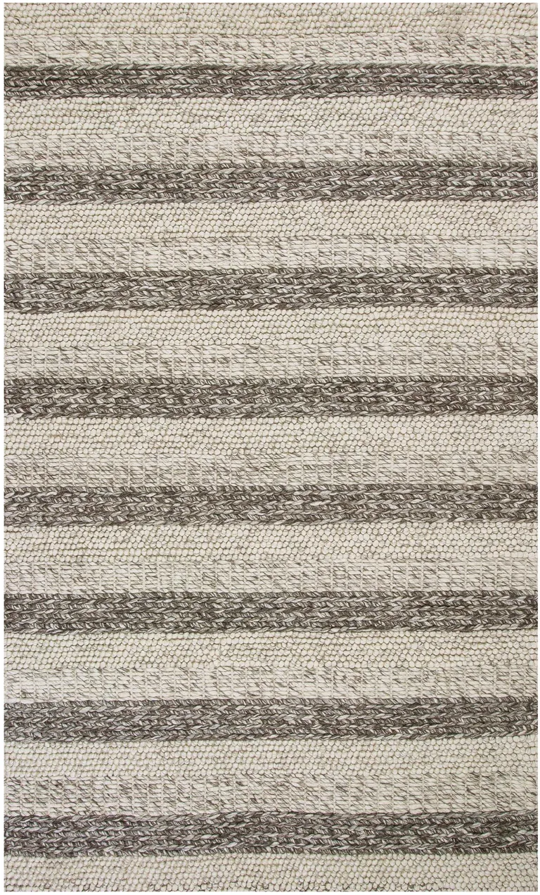 Grey White Hand Woven Knobby Stripes Indoor Area Rug Photo 4
