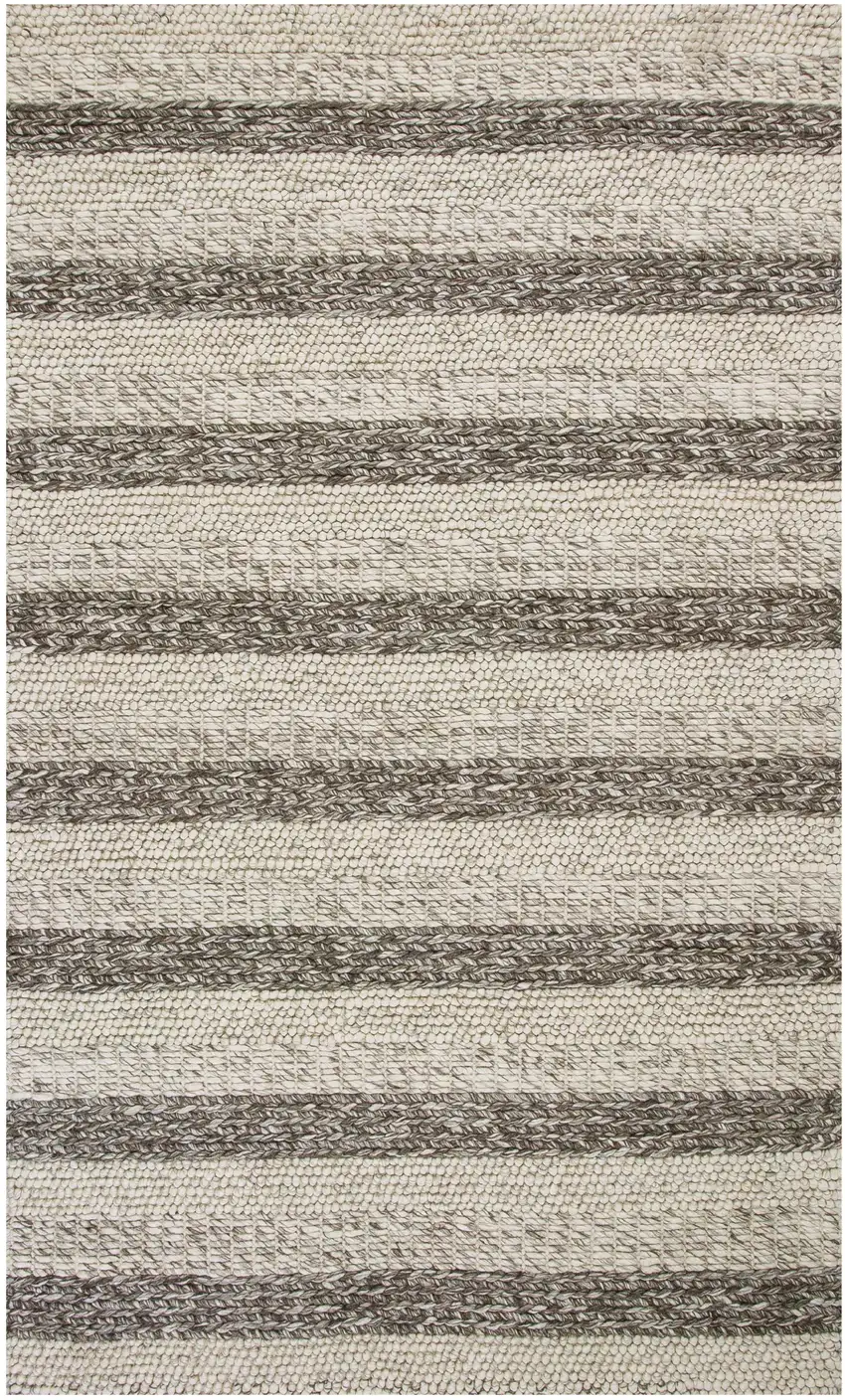 Grey White Hand Woven Knobby Stripes Indoor Area Rug Photo 2