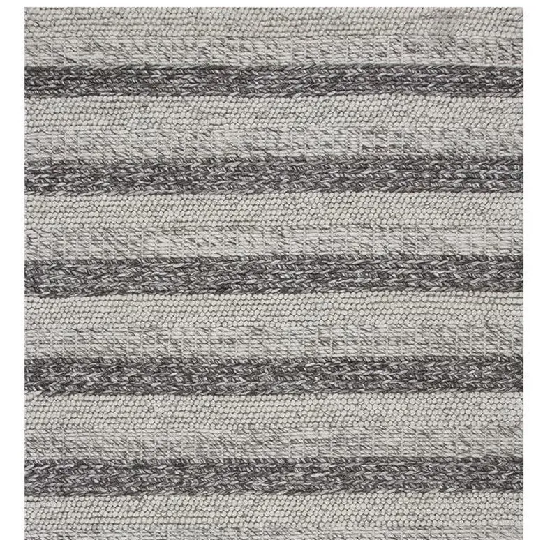Grey White Hand Woven Knobby Stripes Indoor Area Rug Photo 4