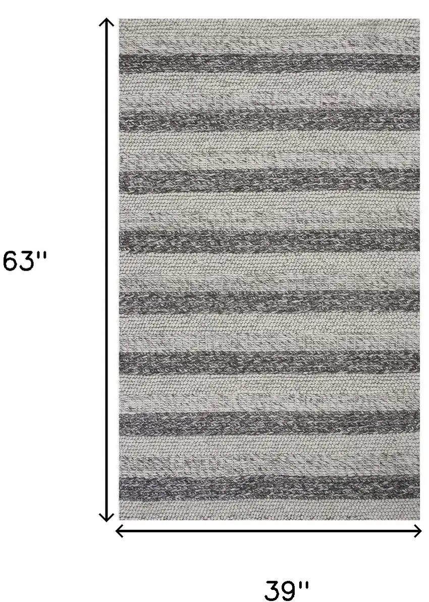 Grey White Hand Woven Knobby Stripes Indoor Area Rug Photo 6