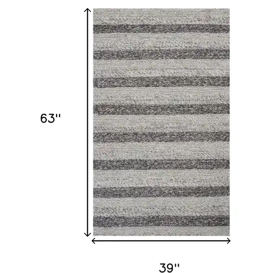 Grey White Hand Woven Knobby Stripes Indoor Area Rug Photo 6