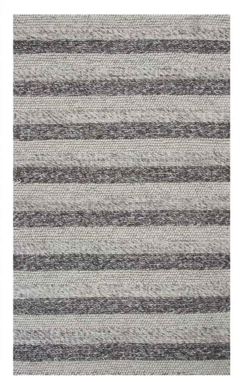 Grey White Hand Woven Knobby Stripes Indoor Area Rug Photo 1