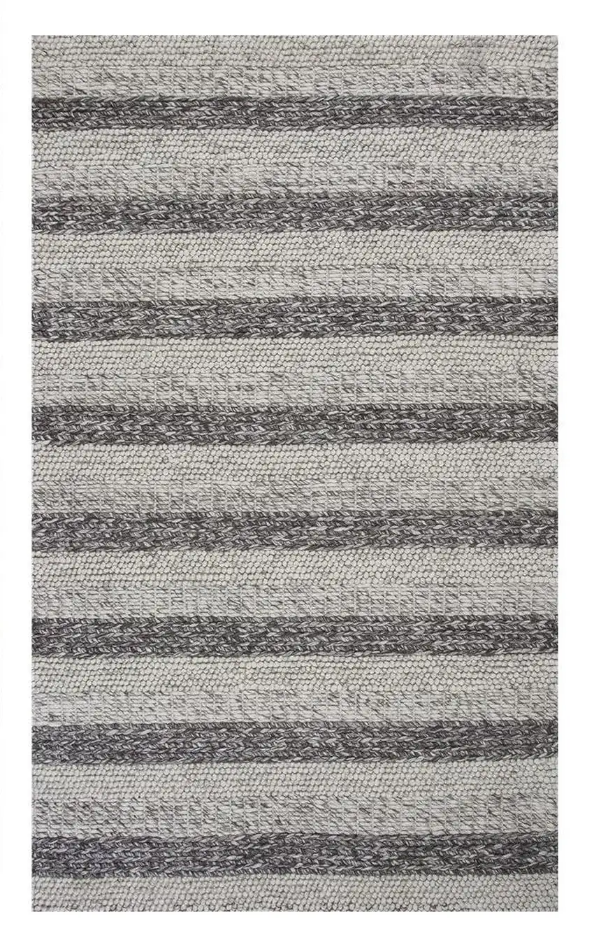 Grey White Hand Woven Knobby Stripes Indoor Area Rug Photo 2