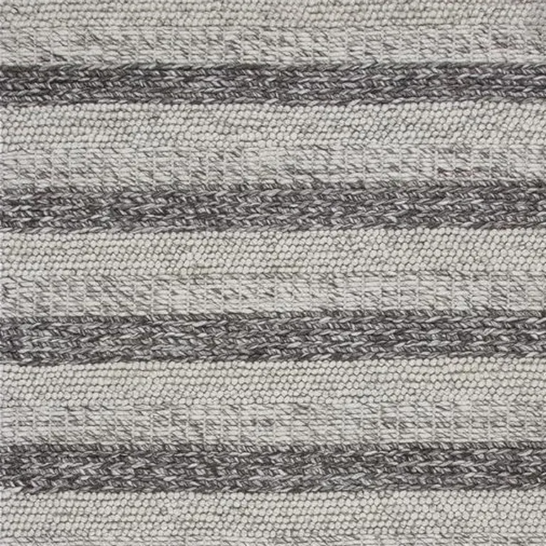 Grey White Hand Woven Knobby Stripes Indoor Area Rug Photo 3