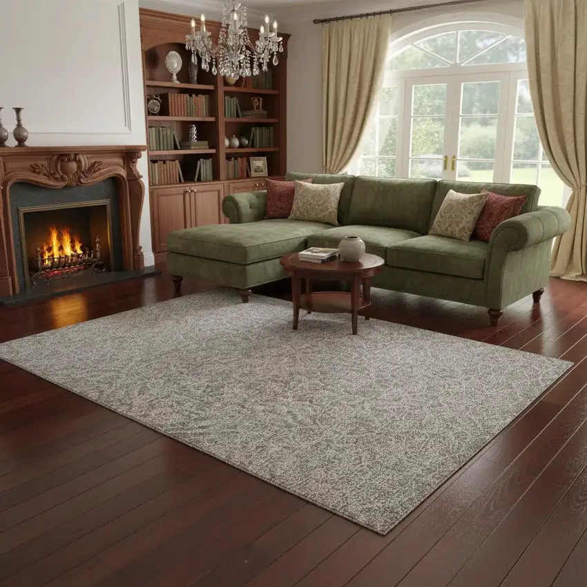 Gray And Light Gray Wool Floral Medallion Hand Tufted Area Rug Photo 1