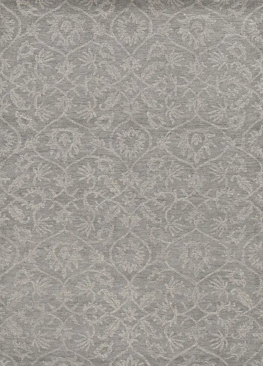 Gray And Light Gray Wool Floral Medallion Hand Tufted Area Rug Photo 2