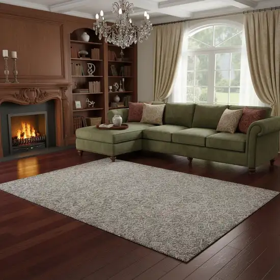 Gray And Light Gray Wool Floral Medallion Hand Tufted Area Rug Photo 3