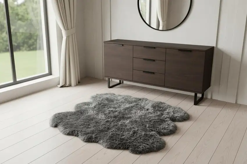 Grey Wool Sheepskin Handmade Area Rug Photo 1