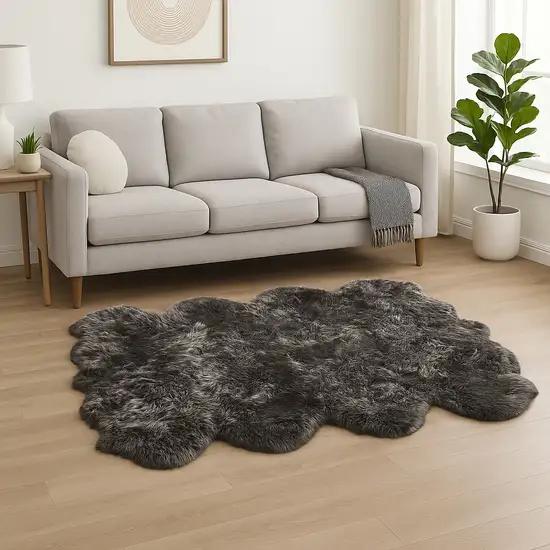 Grey Wool Sheepskin Handmade Area Rug Photo 2