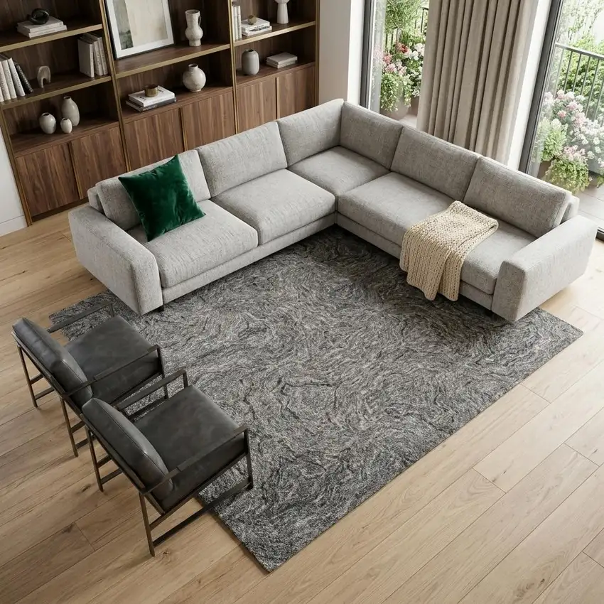 Gray And Dark Gray Wool Abstract Hand Tufted Area Rug Photo 1