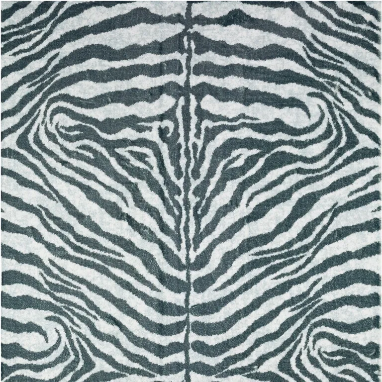 Grey Zebra Print Shag Handmade Non Skid Area Rug Photo 4