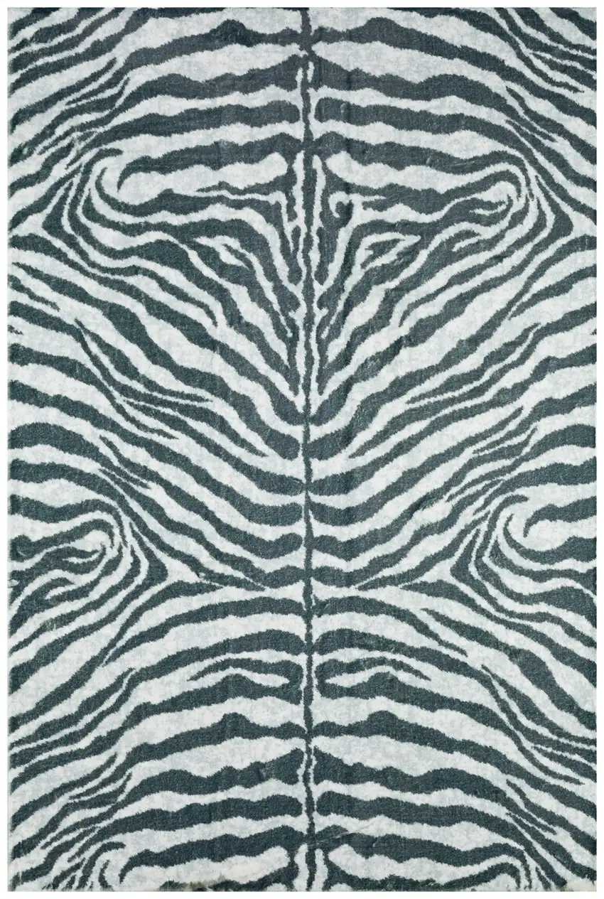 Grey Zebra Print Shag Handmade Non Skid Area Rug Photo 4