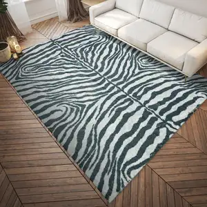 Photo of Grey Zebra Print Shag Handmade Non Skid Area Rug