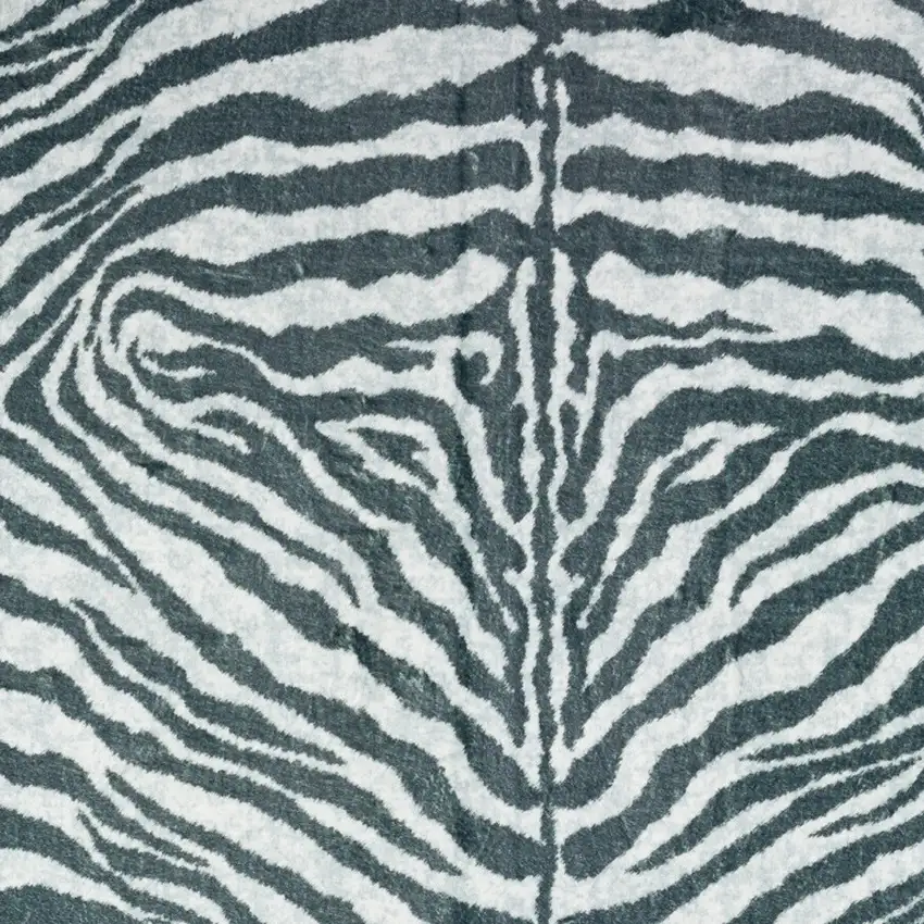 Grey Zebra Print Shag Handmade Non Skid Area Rug Photo 3
