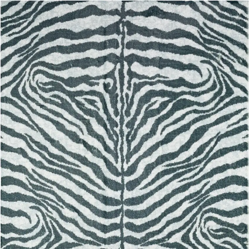 Grey Zebra Print Shag Handmade Non Skid Area Rug Photo 4