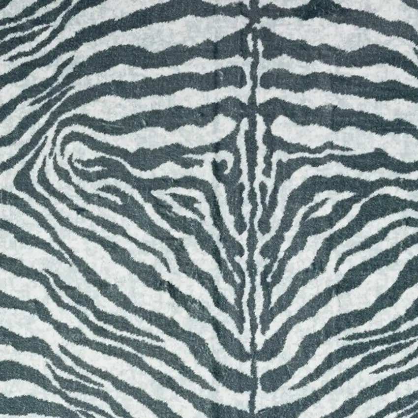 Grey Zebra Print Shag Handmade Non Skid Area Rug Photo 3