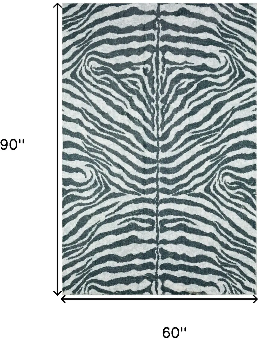 Grey Zebra Print Shag Handmade Non Skid Area Rug Photo 6