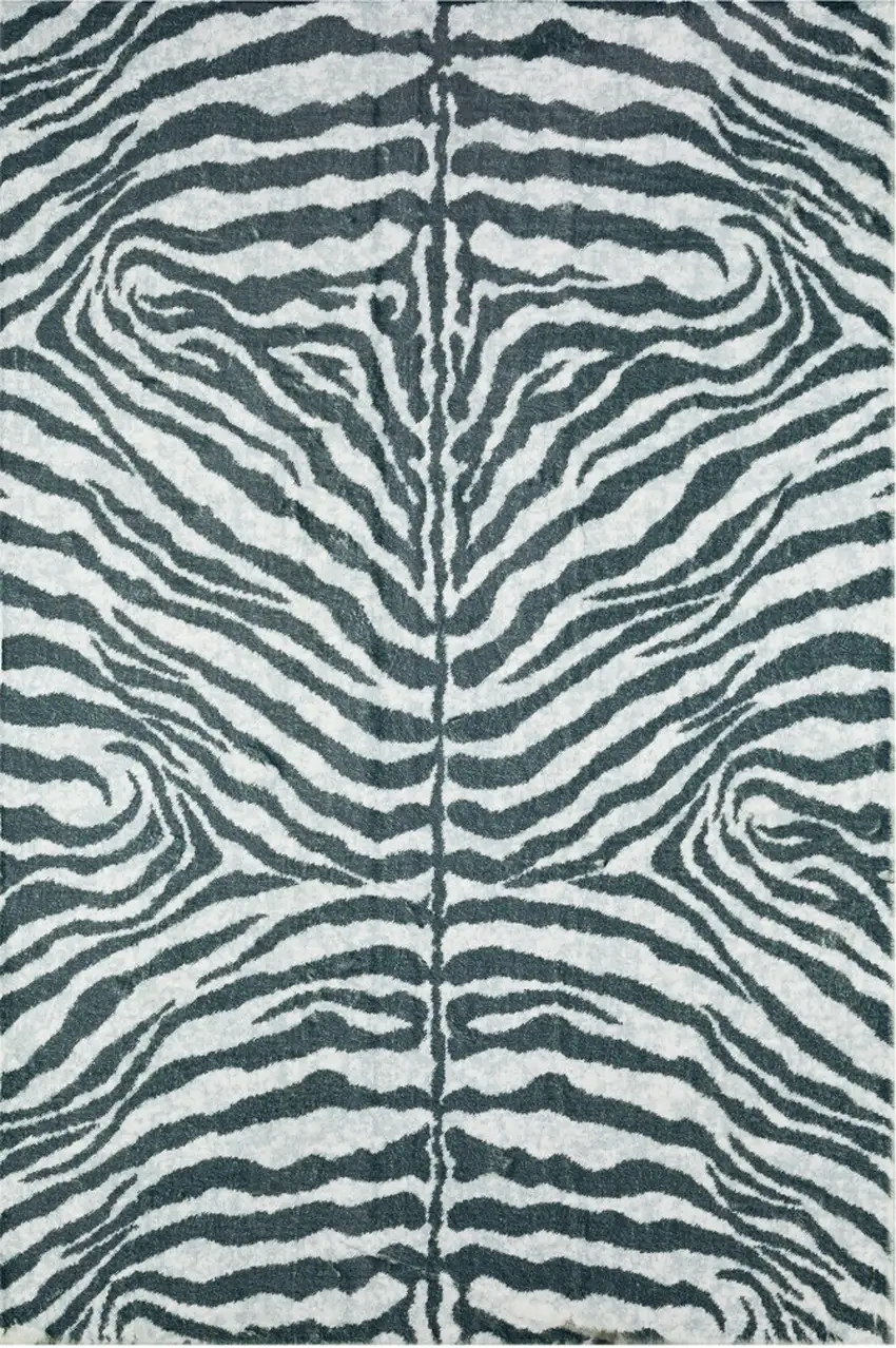 Grey Zebra Print Shag Handmade Non Skid Area Rug Photo 5