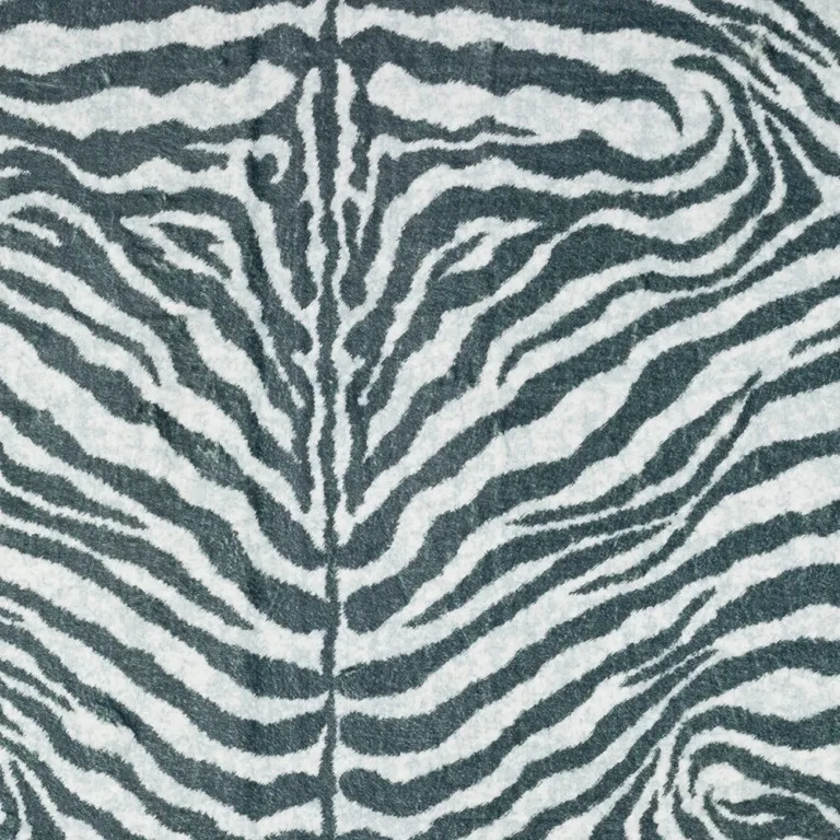 Grey Zebra Print Shag Handmade Non Skid Area Rug Photo 4