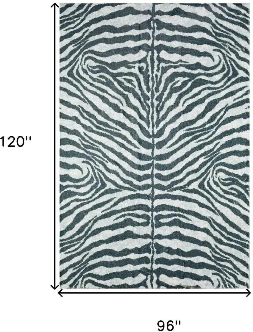 Grey Zebra Print Shag Handmade Non Skid Area Rug Photo 6