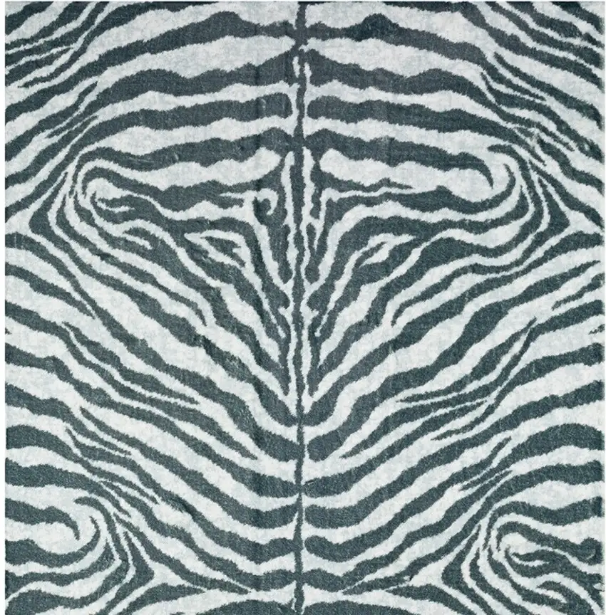 Grey Zebra Print Shag Handmade Non Skid Area Rug Photo 4