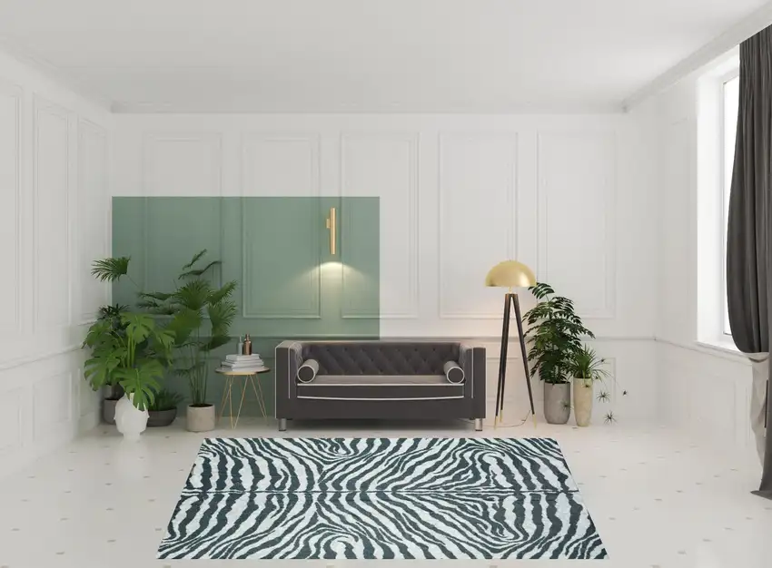 Grey Zebra Print Shag Handmade Non Skid Area Rug Photo 2